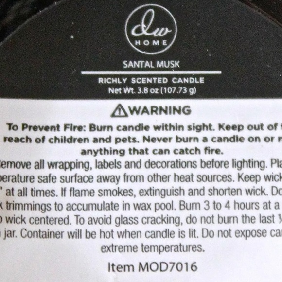 DW HOME CANDLE SANTAL MUSK RICHLY SCENTED MINI NEW 3.8 Oz - Picture 3 of 3